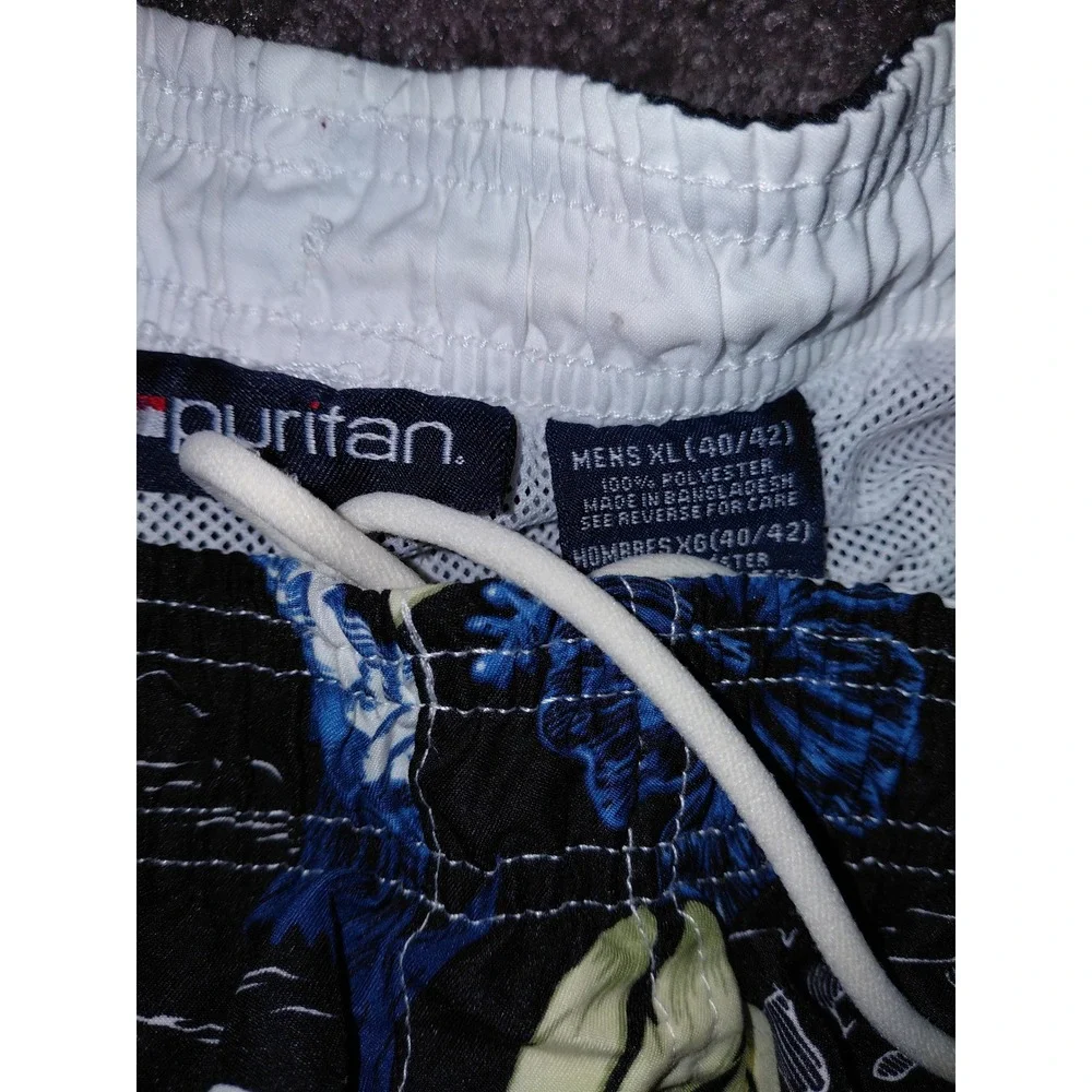 Puritan Mens XL Swim Trunks Black Blue Marlin Tropical Floral Mesh Lined Shorts